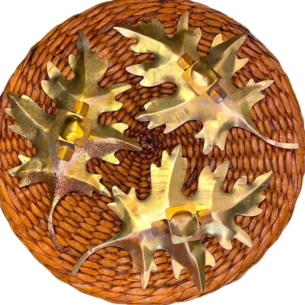 MCM vintage tin leaf wall hangings lightweight set of 3 #17